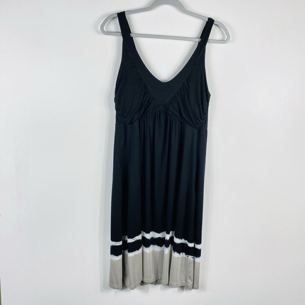 Boston Proper Size Small Tie Dye Trim Knit Mini Dress Black Sleeveless Stretch